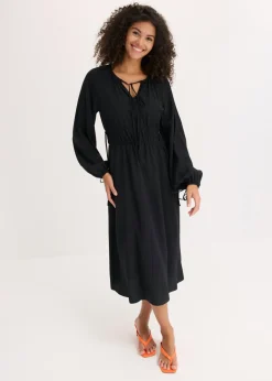 bonprix bonprix Vestido tipo túnica de mezcla de viscosa fluida Negro New