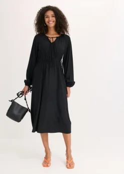 bonprix bonprix Vestido tipo túnica de mezcla de viscosa fluida Negro New