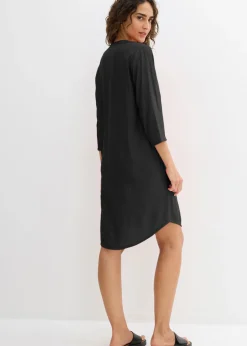 bonprix bonprix Vestido tipo túnica de mezcla de viscosa con efecto estructurado Negro Online