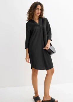 bonprix bonprix Vestido tipo túnica de mezcla de viscosa con efecto estructurado Negro Online