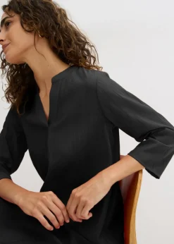 bonprix bonprix Vestido tipo túnica de mezcla de viscosa con efecto estructurado Negro Online