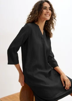 bonprix bonprix Vestido tipo túnica de mezcla de viscosa con efecto estructurado Negro Online