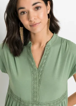 bonprix bonprix Vestido tipo túnica de mezcla de viscosa suave Verde pino Outlet