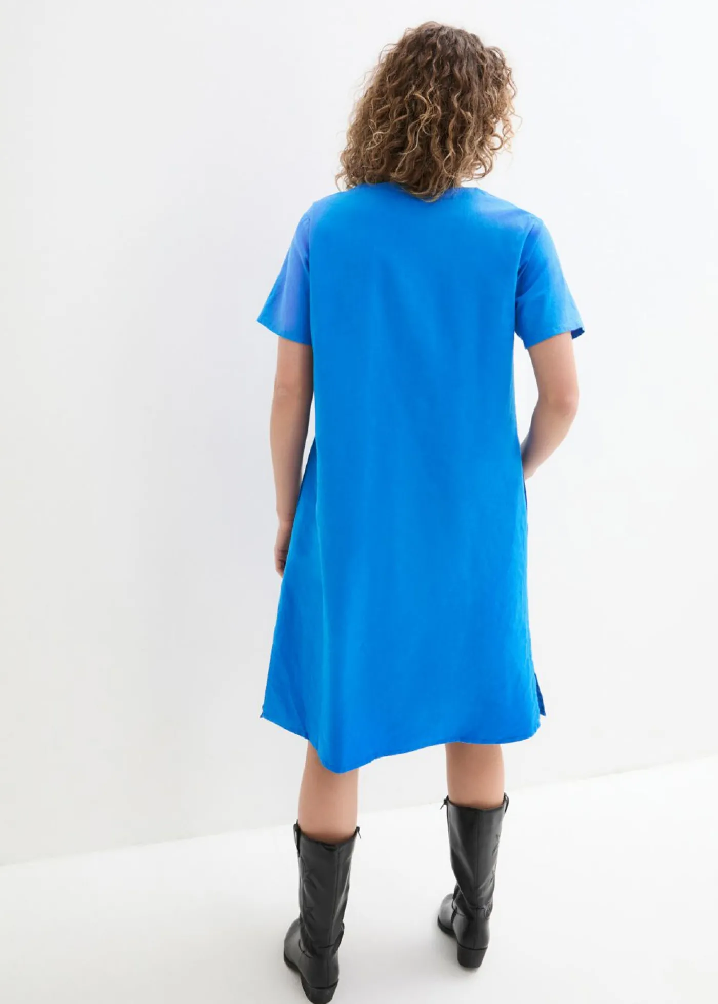 bonprix bonprix Vestido tipo túnica de mezcla de lino y algodón con bolsillos Azur Clearance
