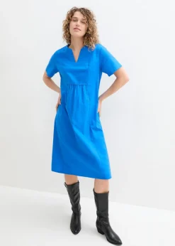 bonprix bonprix Vestido tipo túnica de mezcla de lino y algodón con bolsillos Azur Clearance