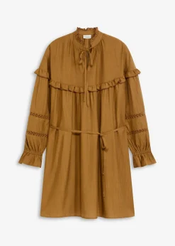 bonprix bonprix Vestido tipo túnica de mezcla de viscosa fina Marrón coñac Sale