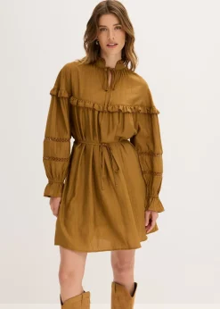 bonprix bonprix Vestido tipo túnica de mezcla de viscosa fina Marrón coñac Sale