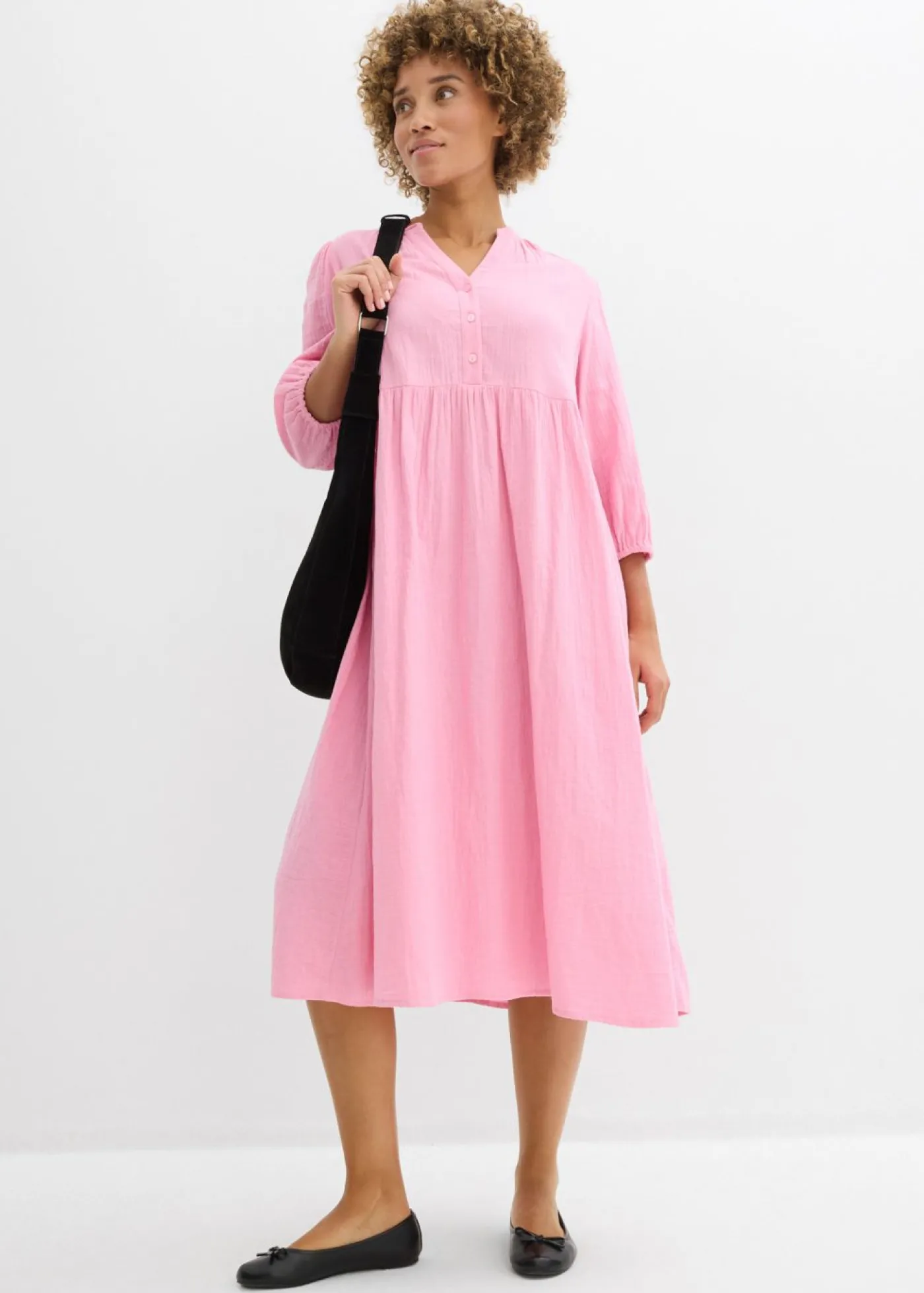 bonprix bonprix Vestido tipo túnica de muselina suave Rosa New