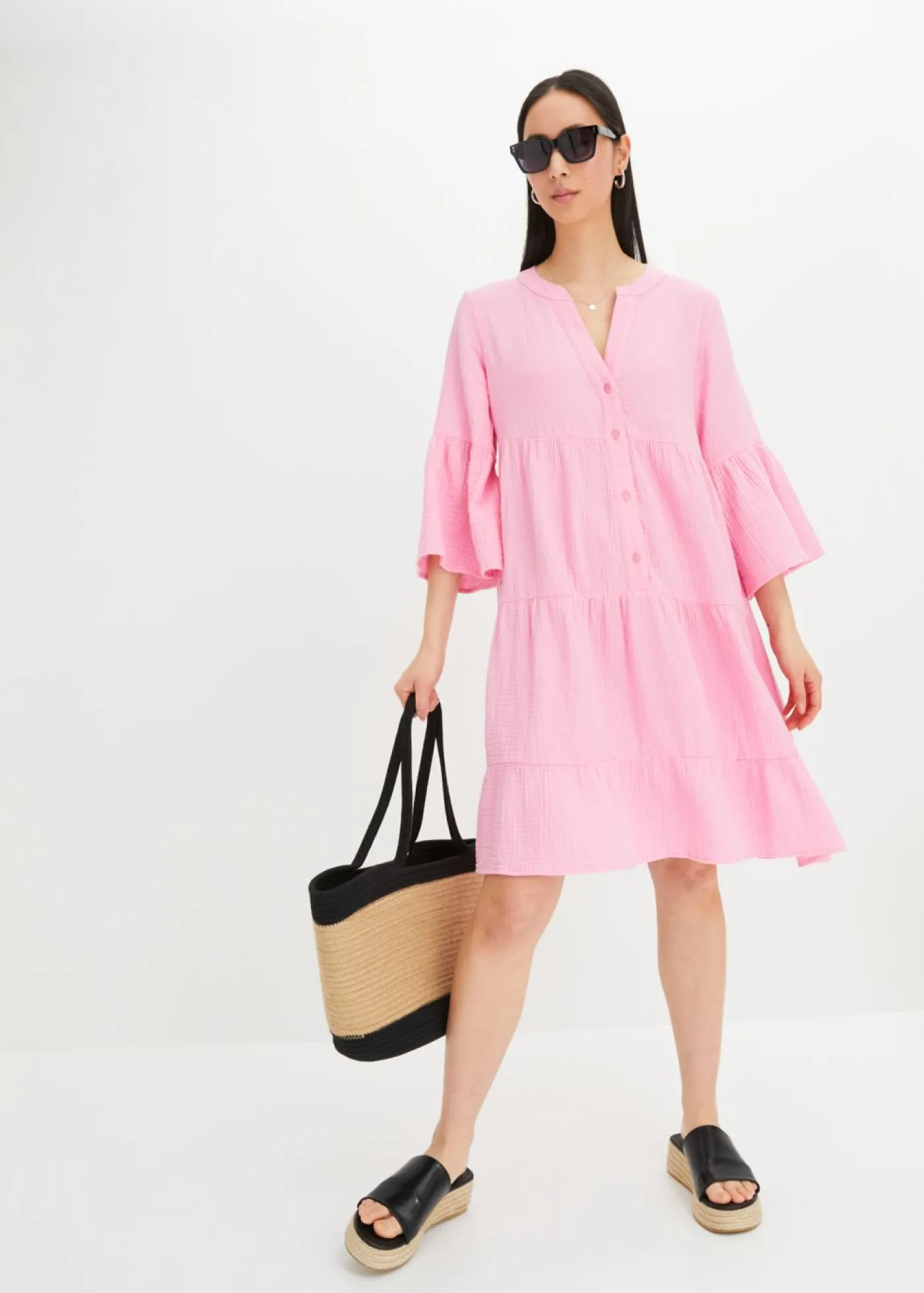 bonprix bonprix Vestido tipo túnica de muselina Rosa Outlet
