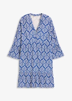 bonprix bonprix Vestido tipo túnica de punto de mezcla de viscosa suave Azul-blanco Discount