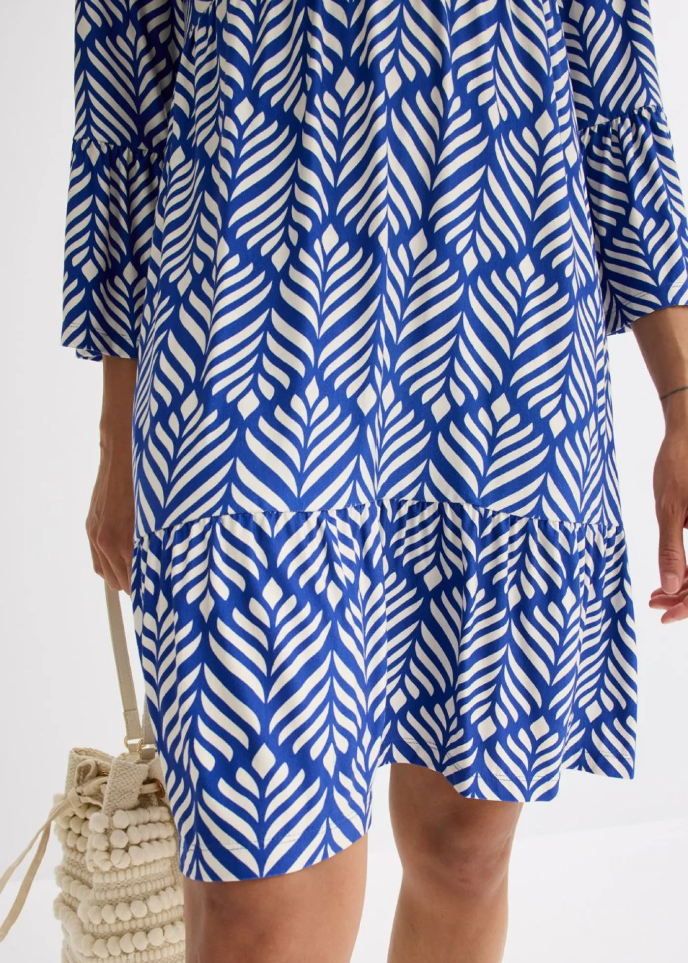 bonprix bonprix Vestido tipo túnica de punto de mezcla de viscosa suave Azul-blanco Discount
