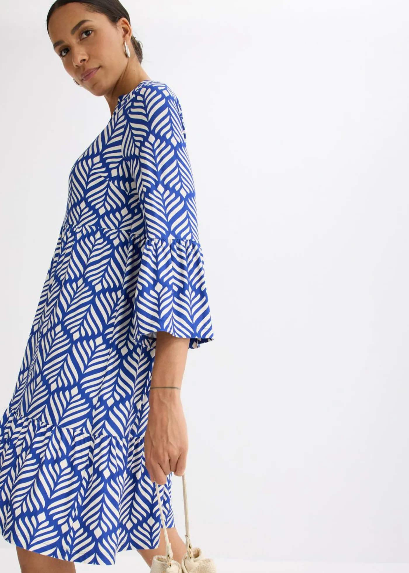 bonprix bonprix Vestido tipo túnica de punto de mezcla de viscosa suave Azul-blanco Discount