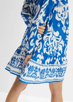 bonprix bonprix Vestido tipo túnica de viscosa fluida azur/blanco con estampado gráfico
