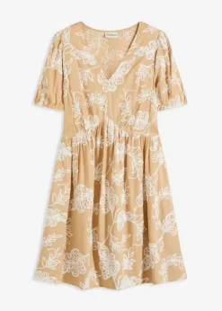 bonprix bonprix Vestido tipo túnica de viscosa vaporosa con bordado Beige de flores Online