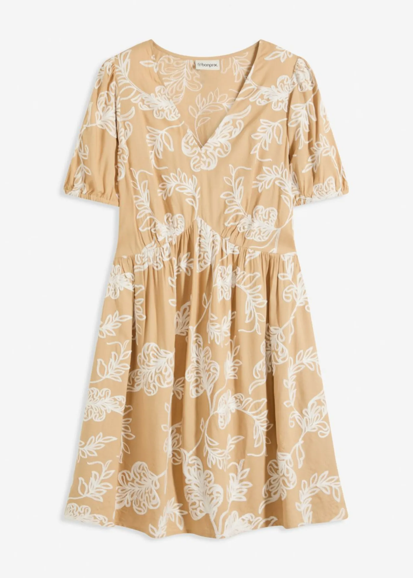 bonprix bonprix Vestido tipo túnica de viscosa vaporosa con bordado Beige de flores Online
