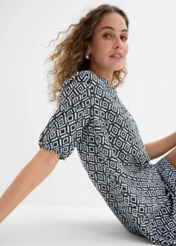 bonprix bonprix Vestido tipo túnica de viscosa fluida Negro-blanco lana Hot