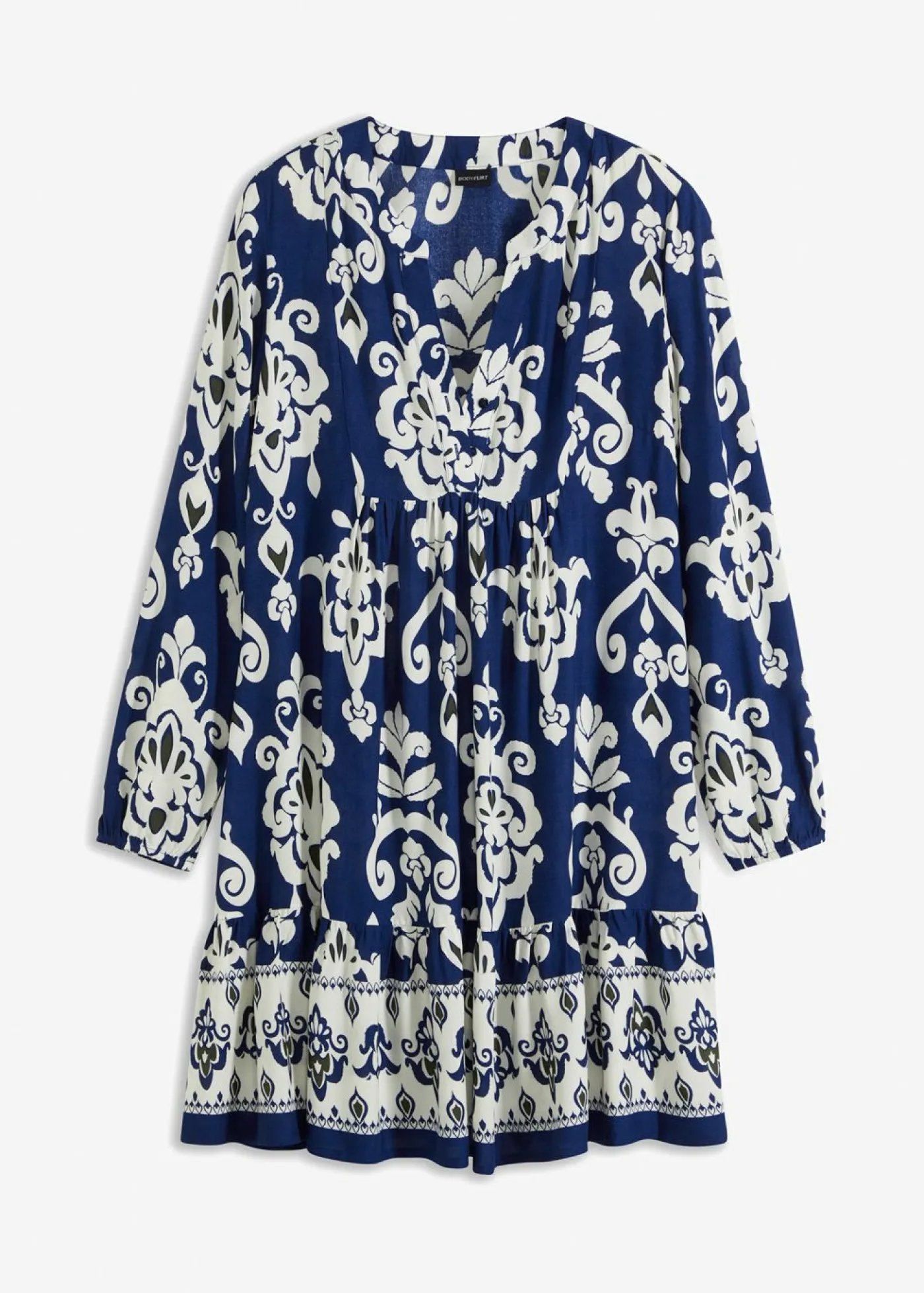 bonprix bonprix Vestido tipo túnica de viscosa fluida Azul oxford/blanco lana New