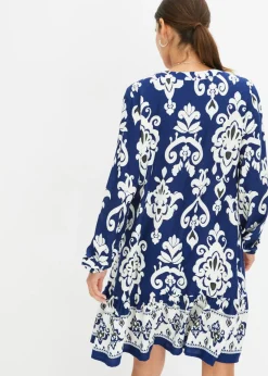 bonprix bonprix Vestido tipo túnica de viscosa fluida Azul oxford/blanco lana New