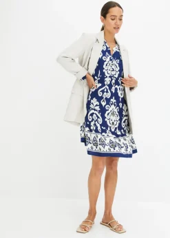 bonprix bonprix Vestido tipo túnica de viscosa fluida Azul oxford/blanco lana New