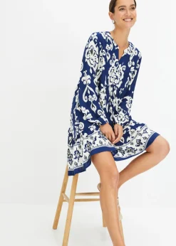 bonprix bonprix Vestido tipo túnica de viscosa fluida Azul oxford/blanco lana New