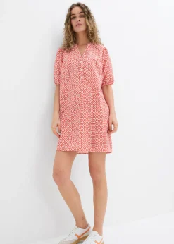 bonprix bonprix Vestido tipo túnica de viscosa fluida cayena-blanco lana