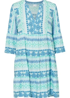 bonprix bonprix Vestido tipo túnica de viscosa fluida azul mediterráneo/naranja oscuro New