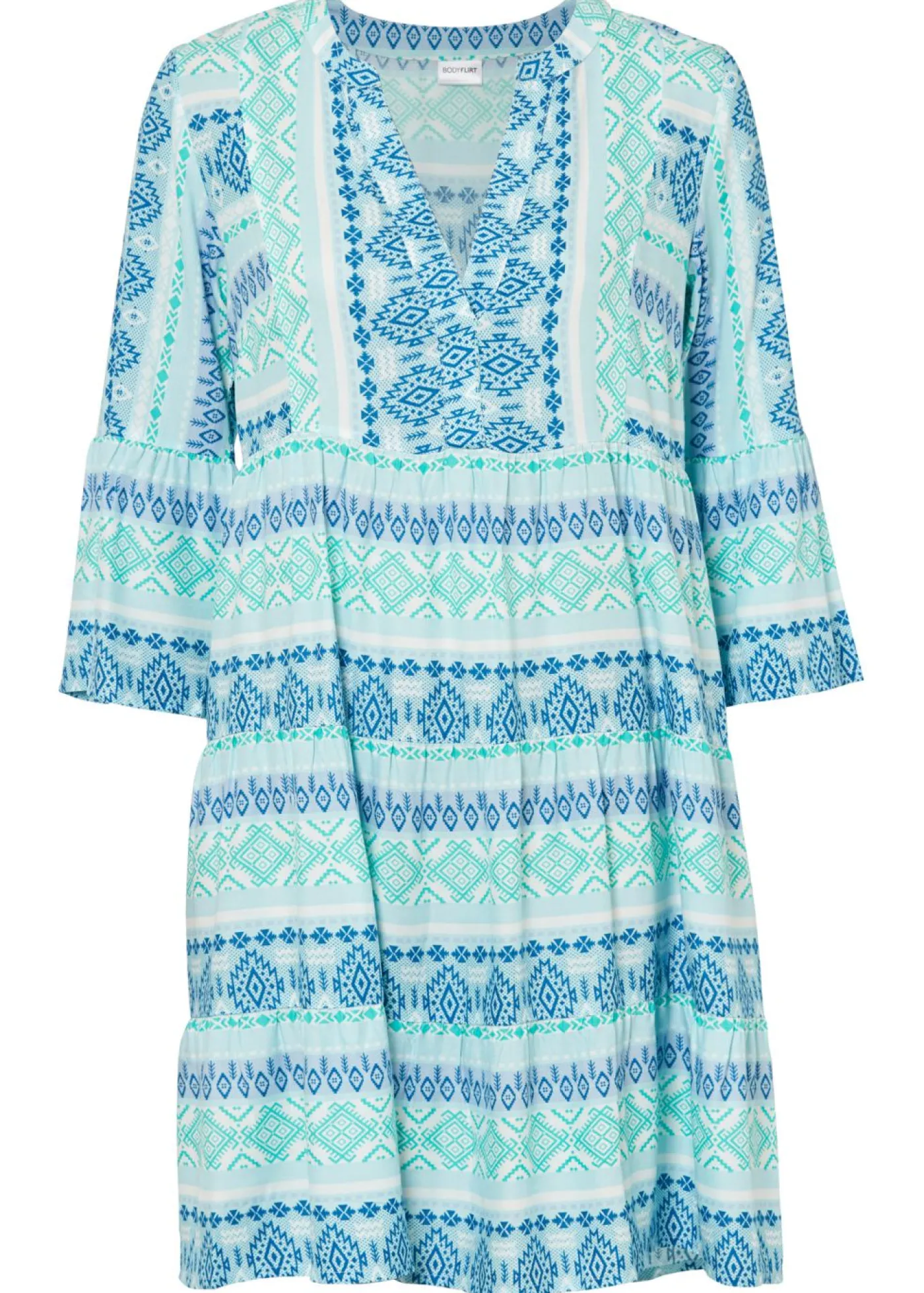 bonprix bonprix Vestido tipo túnica de viscosa fluida azul mediterráneo/naranja oscuro New