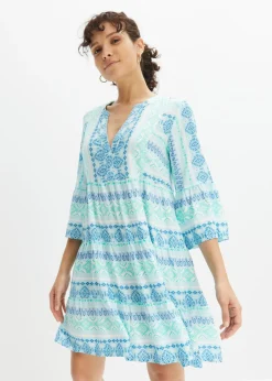 bonprix bonprix Vestido tipo túnica de viscosa fluida azul mediterráneo/naranja oscuro New