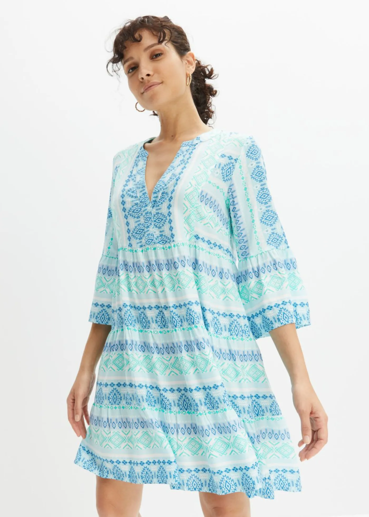 bonprix bonprix Vestido tipo túnica de viscosa fluida azul mediterráneo/naranja oscuro New