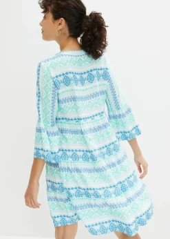 bonprix bonprix Vestido tipo túnica de viscosa fluida azul mediterráneo/naranja oscuro New