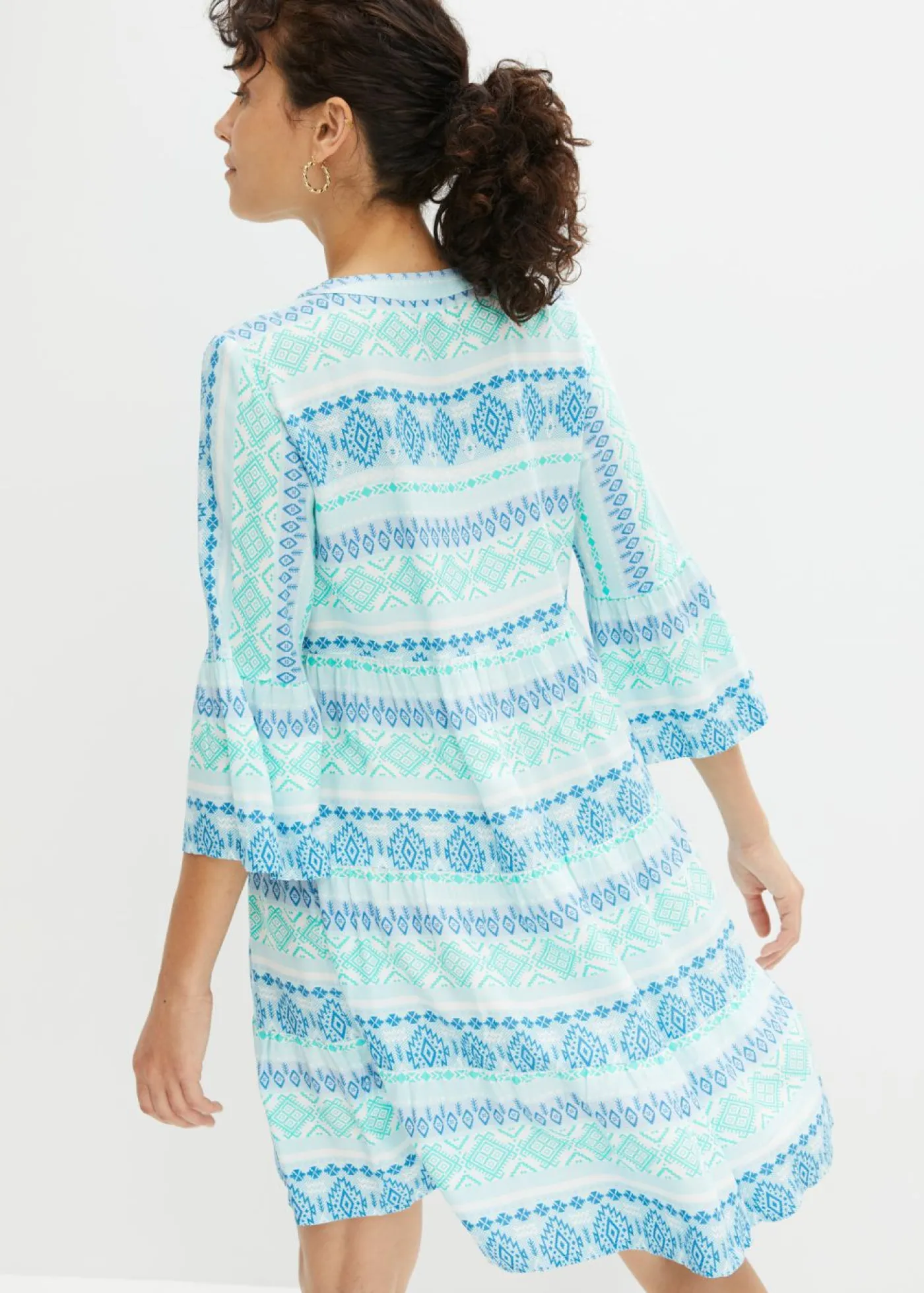 bonprix bonprix Vestido tipo túnica de viscosa fluida azul mediterráneo/naranja oscuro New