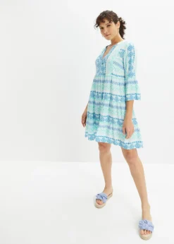 bonprix bonprix Vestido tipo túnica de viscosa fluida azul mediterráneo/naranja oscuro New