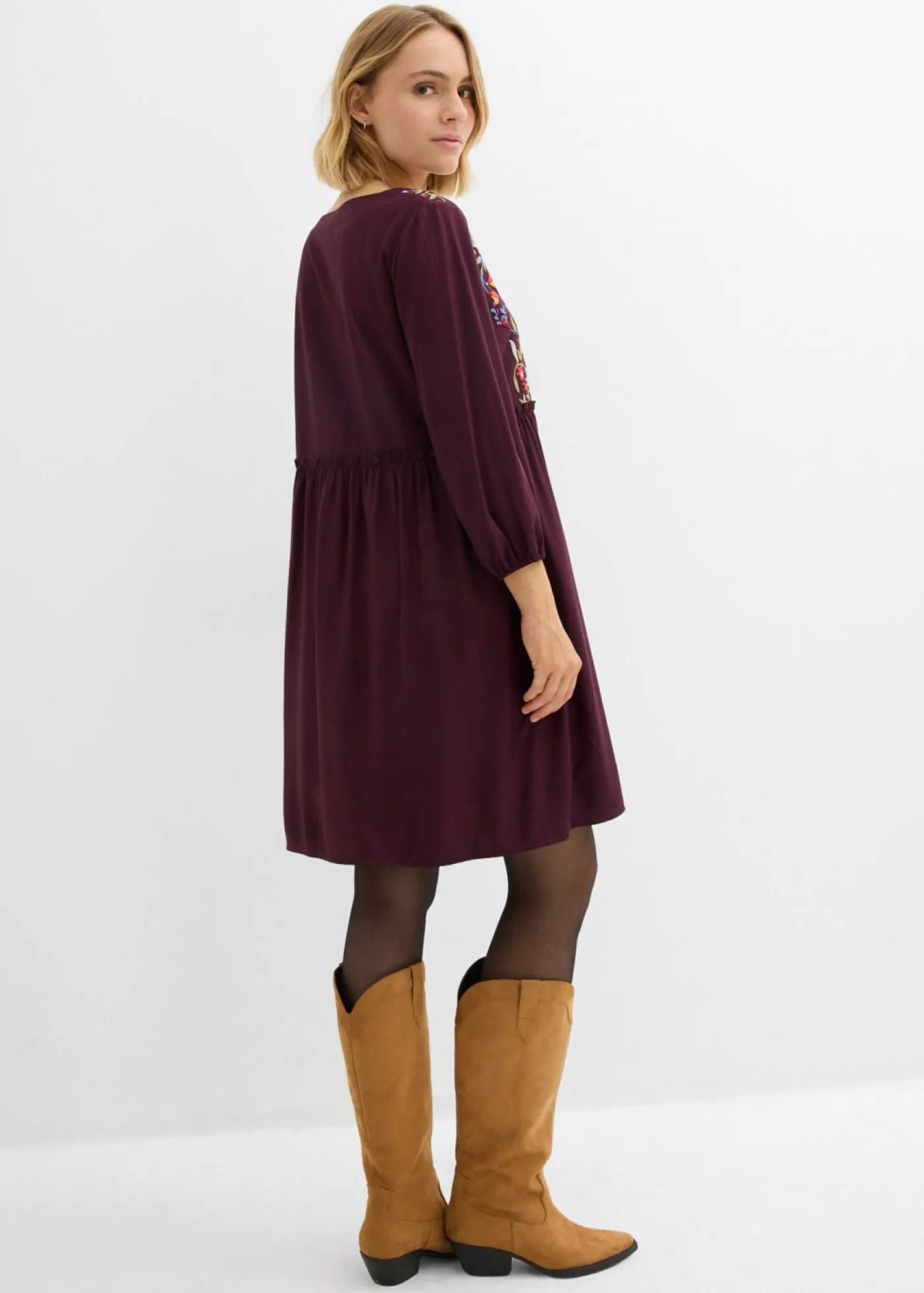 bonprix bonprix Vestido tipo túnica de viscosa fluida rojo burdeos Online
