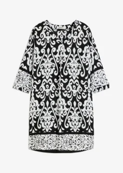 bonprix bonprix Vestido tipo túnica de viscosa fluida Negro-blanco estampado Best