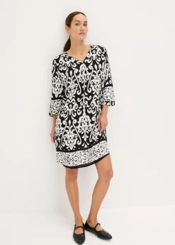 bonprix bonprix Vestido tipo túnica de viscosa fluida Negro-blanco estampado Best