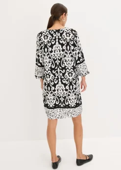 bonprix bonprix Vestido tipo túnica de viscosa fluida Negro-blanco estampado Best