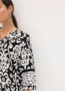 bonprix bonprix Vestido tipo túnica de viscosa fluida Negro-blanco estampado Best