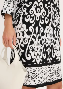 bonprix bonprix Vestido tipo túnica de viscosa fluida Negro-blanco estampado Best