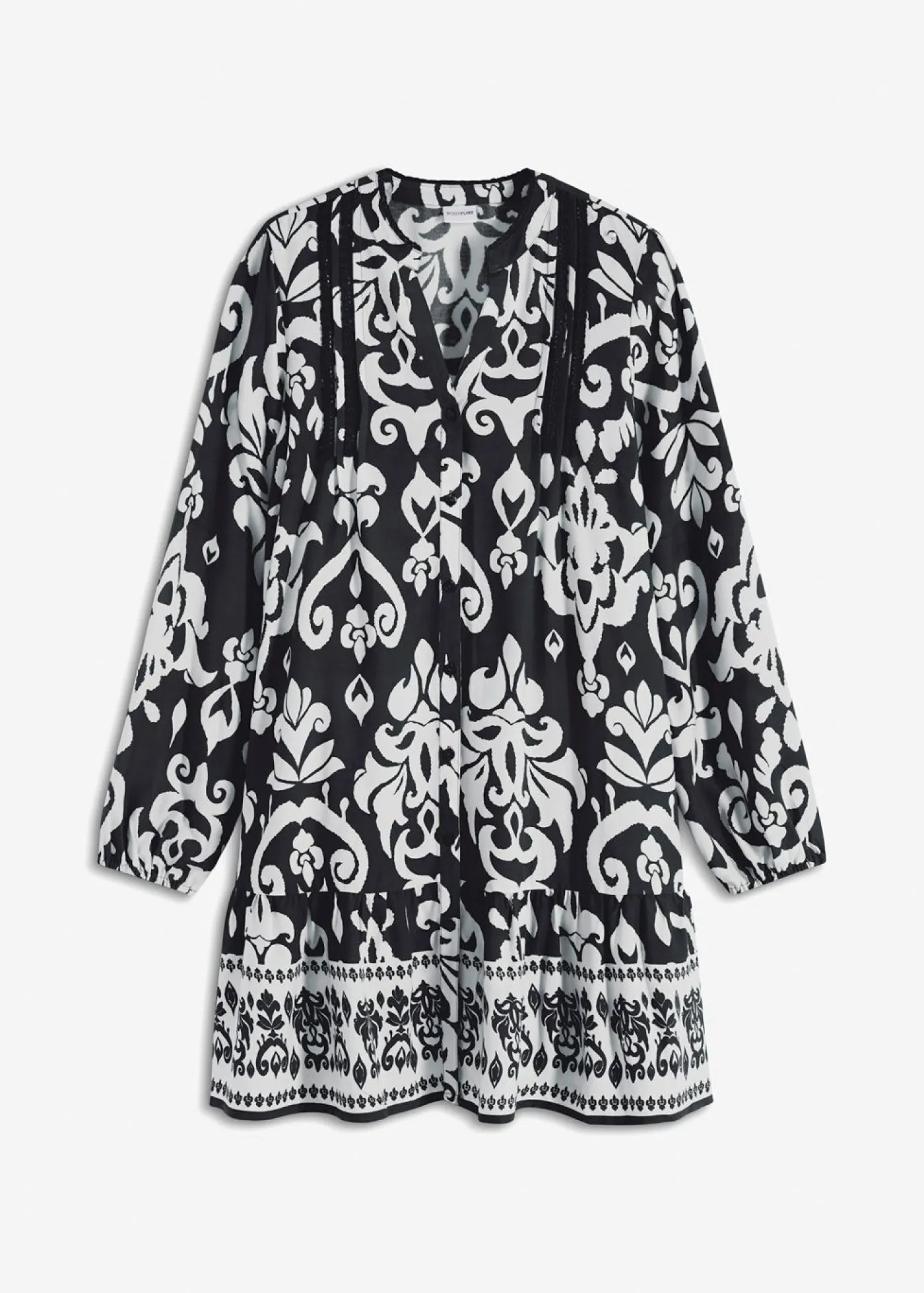 bonprix bonprix Vestido tipo túnica de viscosa fluida Negro-blanco con estampado gráfico Outlet
