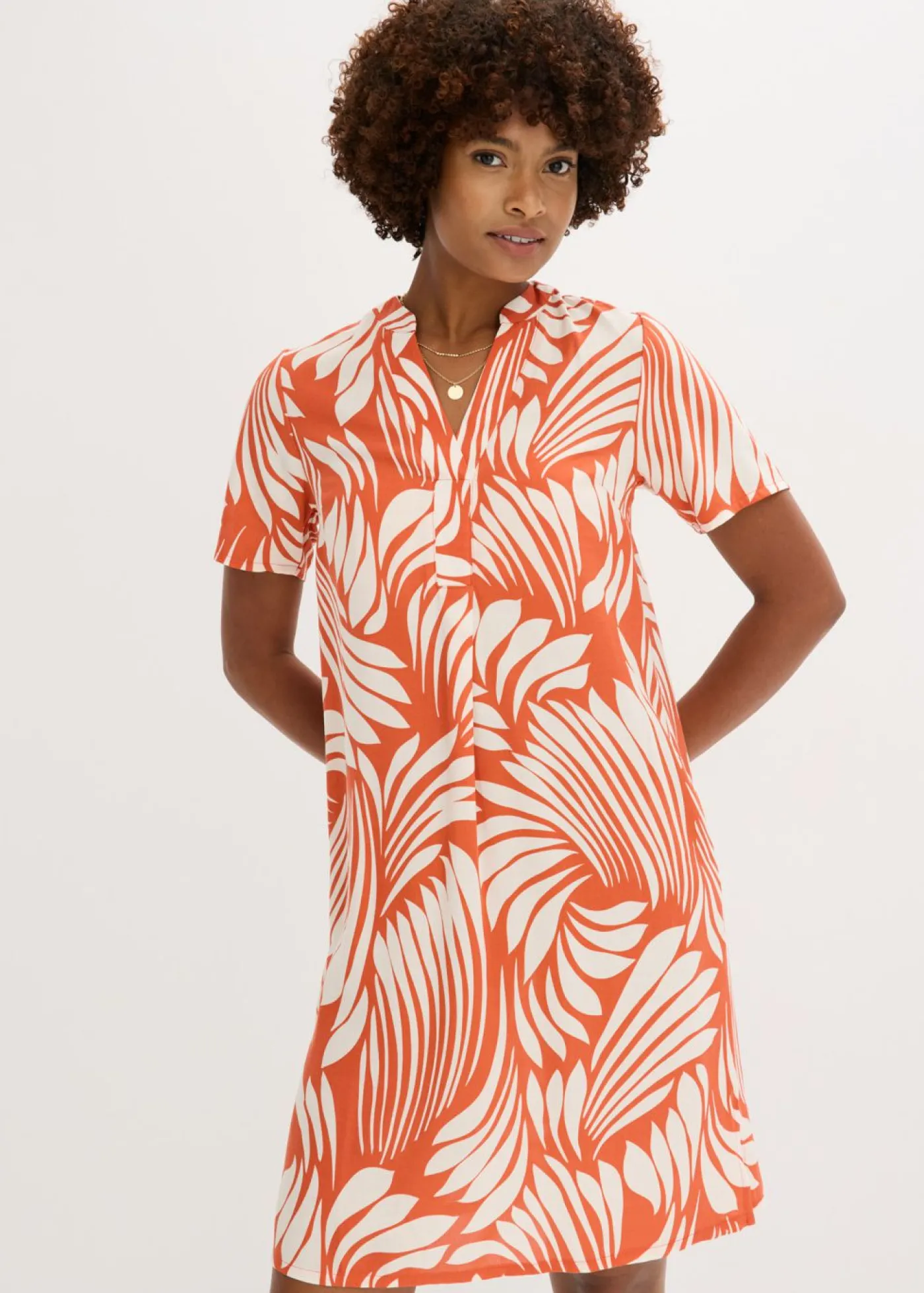 bonprix bonprix Vestido tipo túnica de viscosa fluida terracota-blanco lana New