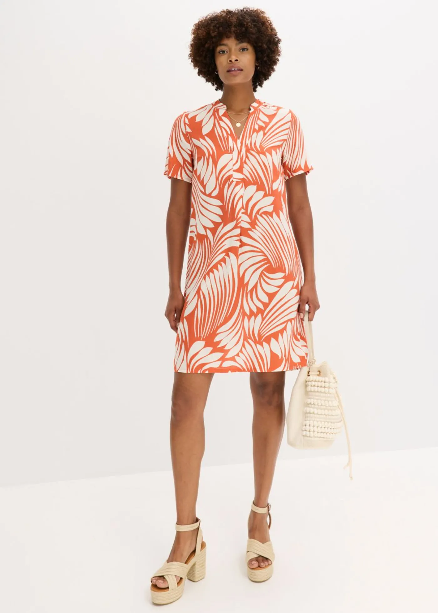 bonprix bonprix Vestido tipo túnica de viscosa fluida terracota-blanco lana New