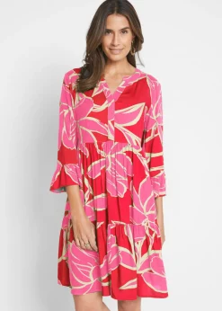 bonprix bonprix Vestido tipo túnica de viscosa fluida Amapola/rosa flamenco de flores Best