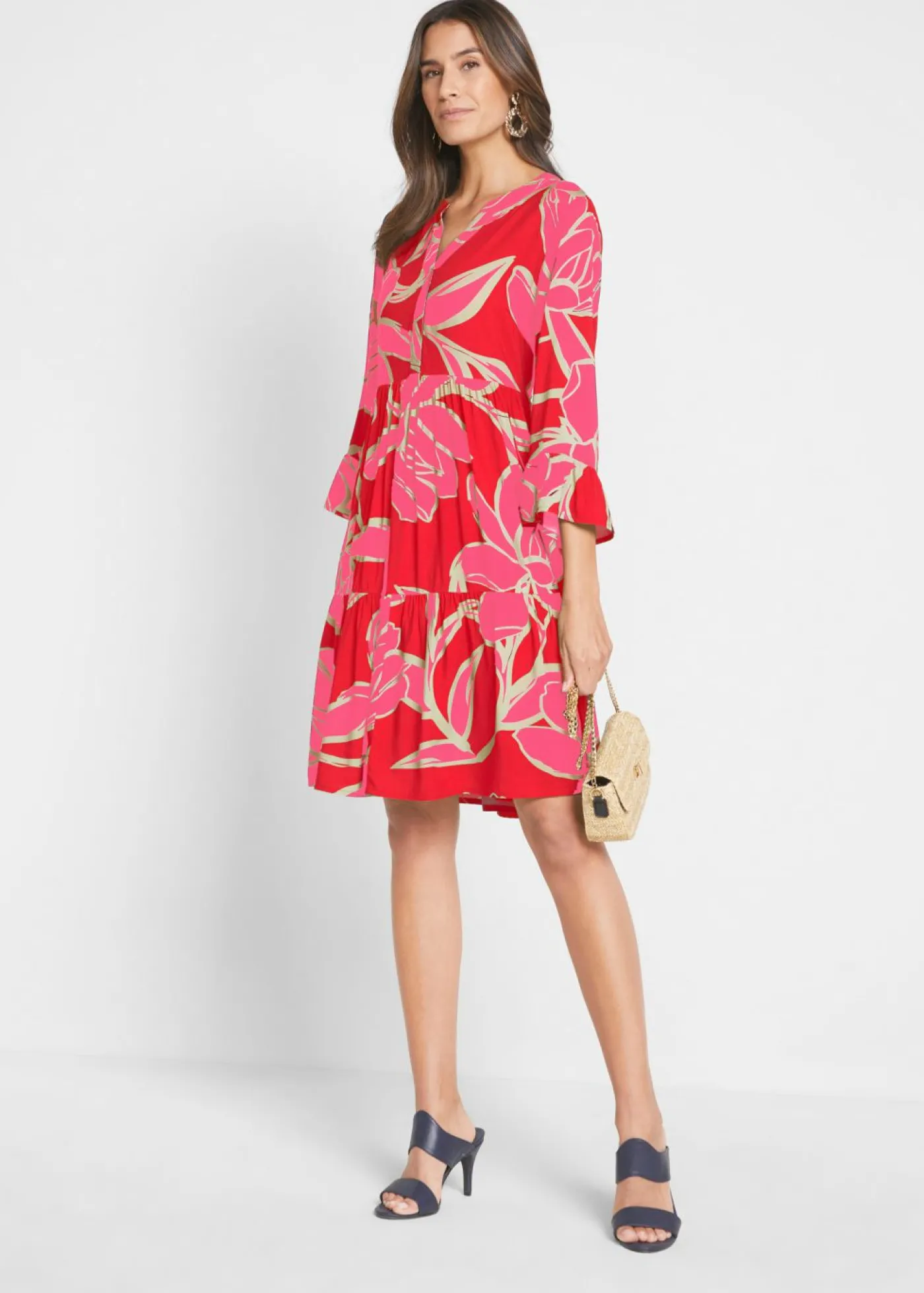 bonprix bonprix Vestido tipo túnica de viscosa fluida Amapola/rosa flamenco de flores Best