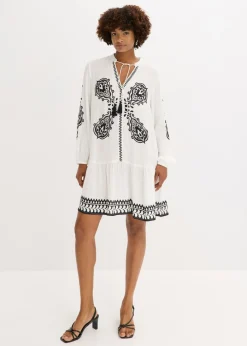 bonprix bonprix Vestido tipo túnica de viscosa estructurada Blanco lana-negro estampado New