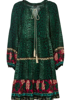 bonprix bonprix Vestido tipo túnica de viscosa fluida estampado leo verde oscuro Clearance