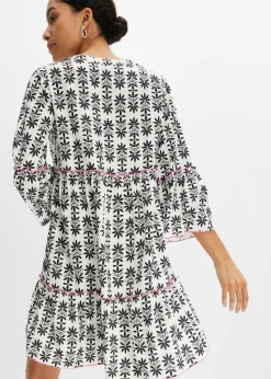 bonprix bonprix Vestido tipo túnica de viscosa fluida Blanco lana/rosa neón/negro estampado Clearance