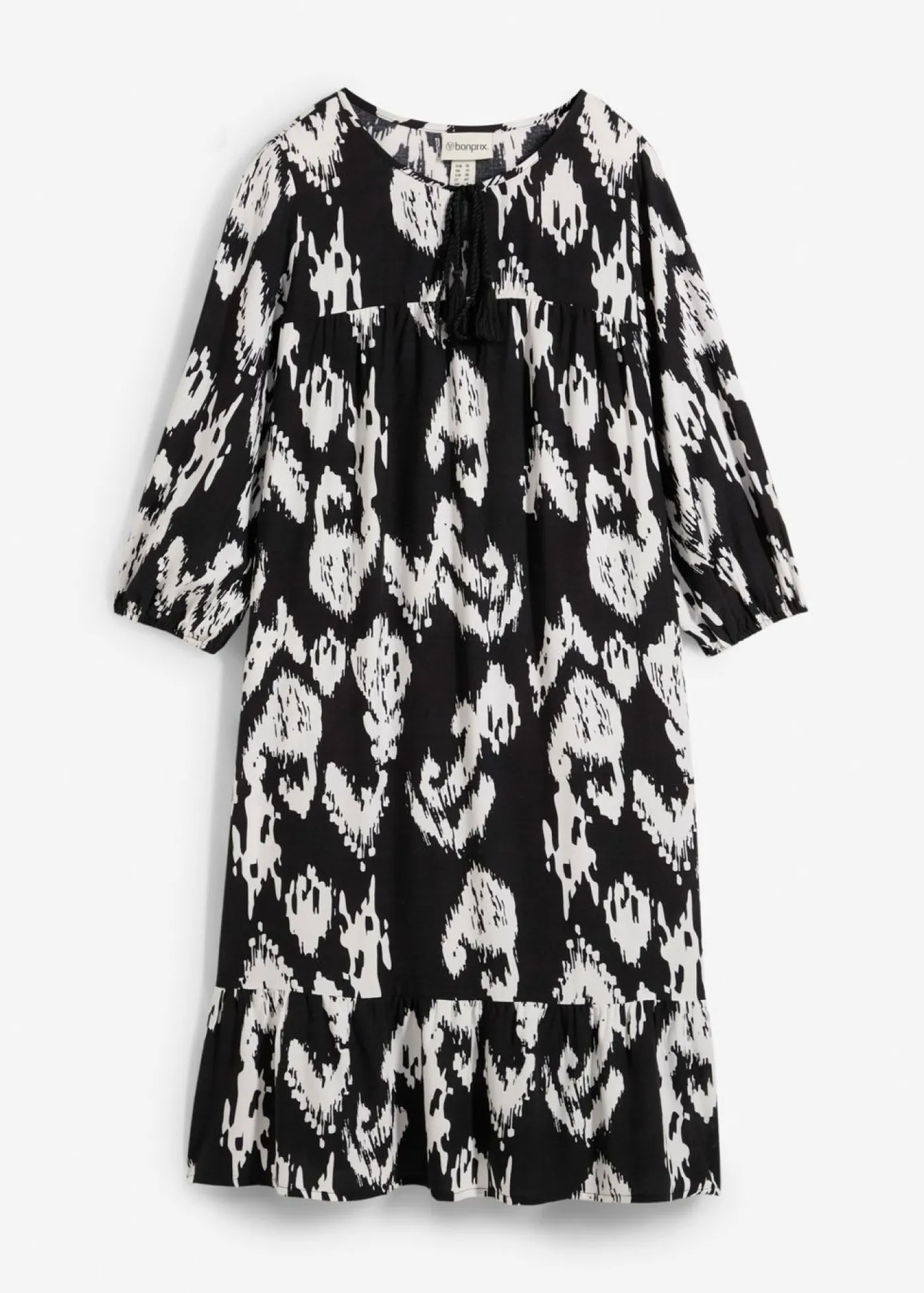 bonprix bonprix Vestido tipo túnica de viscosa pura Negro-blanco lana estampado Clearance