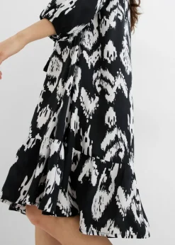 bonprix bonprix Vestido tipo túnica de viscosa pura Negro-blanco lana estampado Clearance