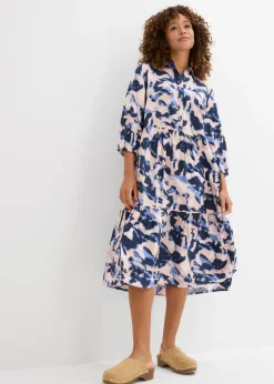 bonprix bonprix Vestido tipo túnica de viscosa fluida Azul nube/rosa melocotón/azul marino/rosa crema/lila empolvado estampado Discount