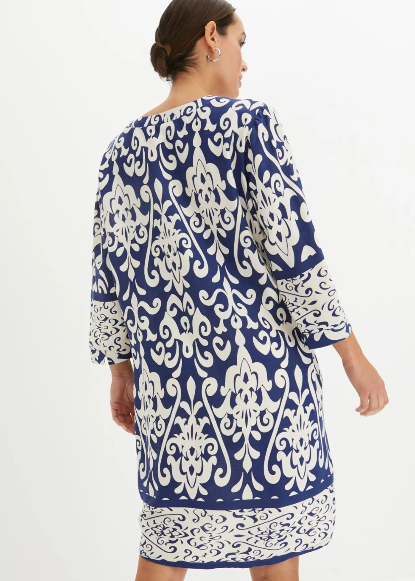 bonprix bonprix Vestido tipo túnica de viscosa fluida azul marino/crema Sale